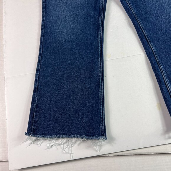 Zara Jeans Women 32 x 25* High Rise Boot Cut Crop Dark Blue Raw Hem Denim Tag 12 - Picture 6 of 16